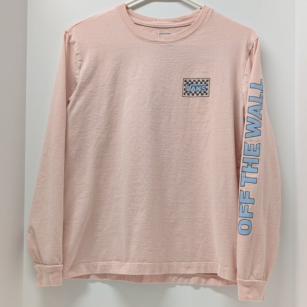 Vans Boxed Out "Off The Wall" Graphic Print Tee in Pink w/ Blue Spellout